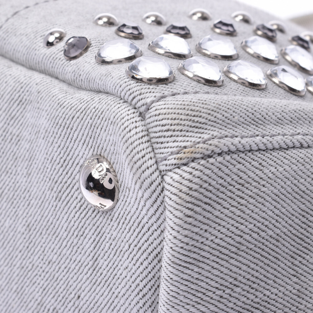 PRADA Canapa Jeweled Bag Gray Denim Tote - Picture 7 of 11